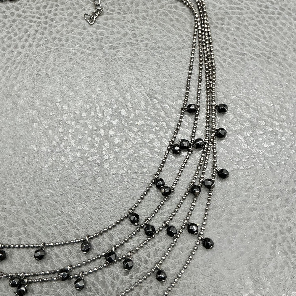 Premier Designs Necklace Multistrand Layered Black Bead Gunmetal Bib Adjustable - Picture 5 of 8